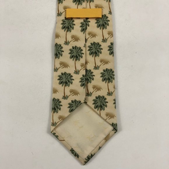 Tommy Bahama Mens Necktie 100% Silk Palm Trees Print Green Cream 4.25"x60" - Picture 4 of 7